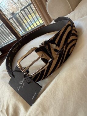 Luca Moretti Milano Zebra Haircalf Leather Belt with Silver Buckle
